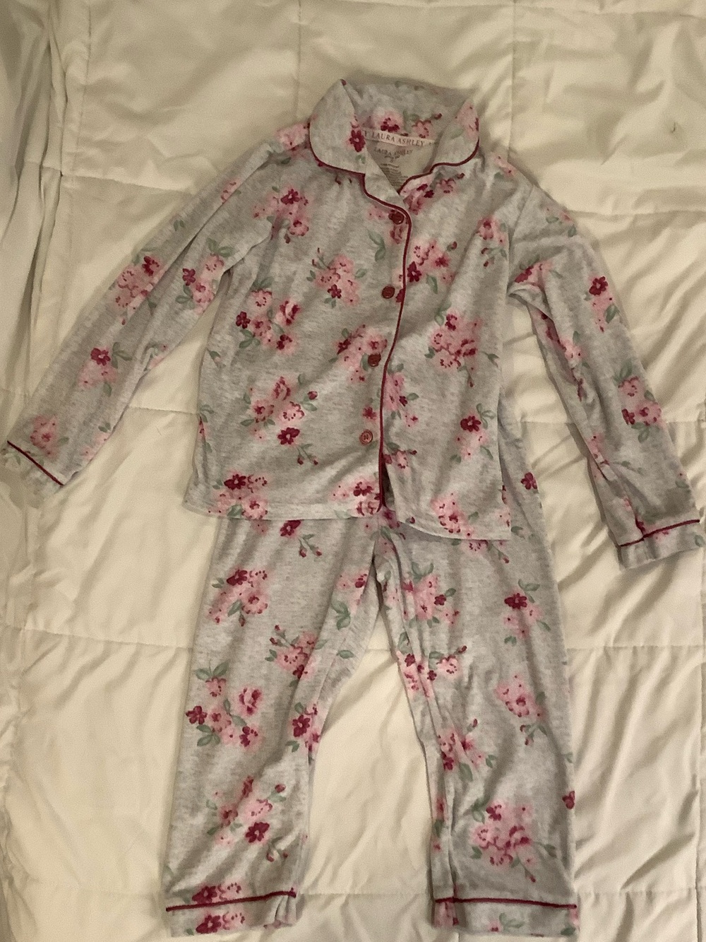 Laura Ashley Grey Floral Pajama Set with Pink Trim